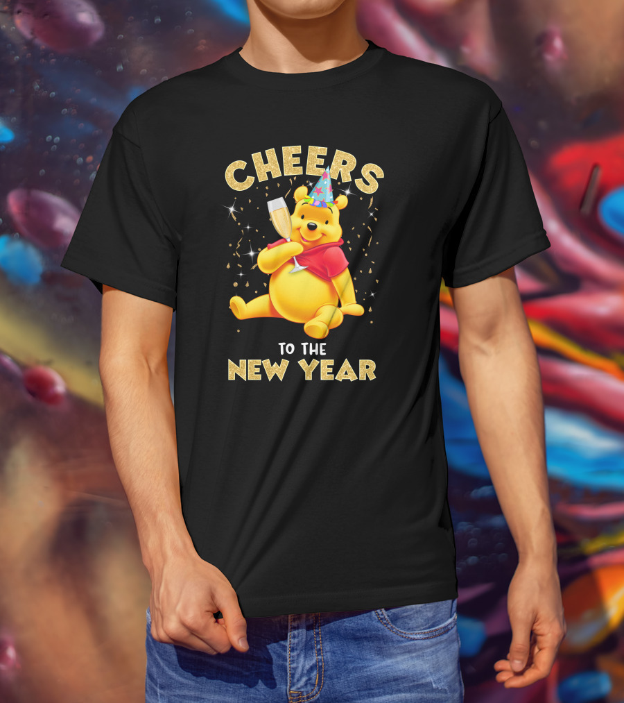 Cheers To The New Year Pooh Party Hat Champagne Celebration T-Shirt