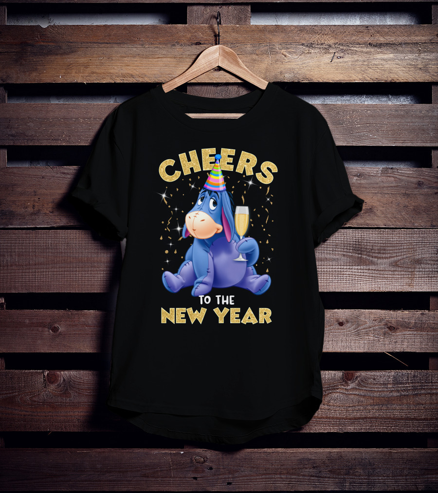 Cheers To The New Year Eeyore Party Hat Champagne Confetti Celebration T-Shirt