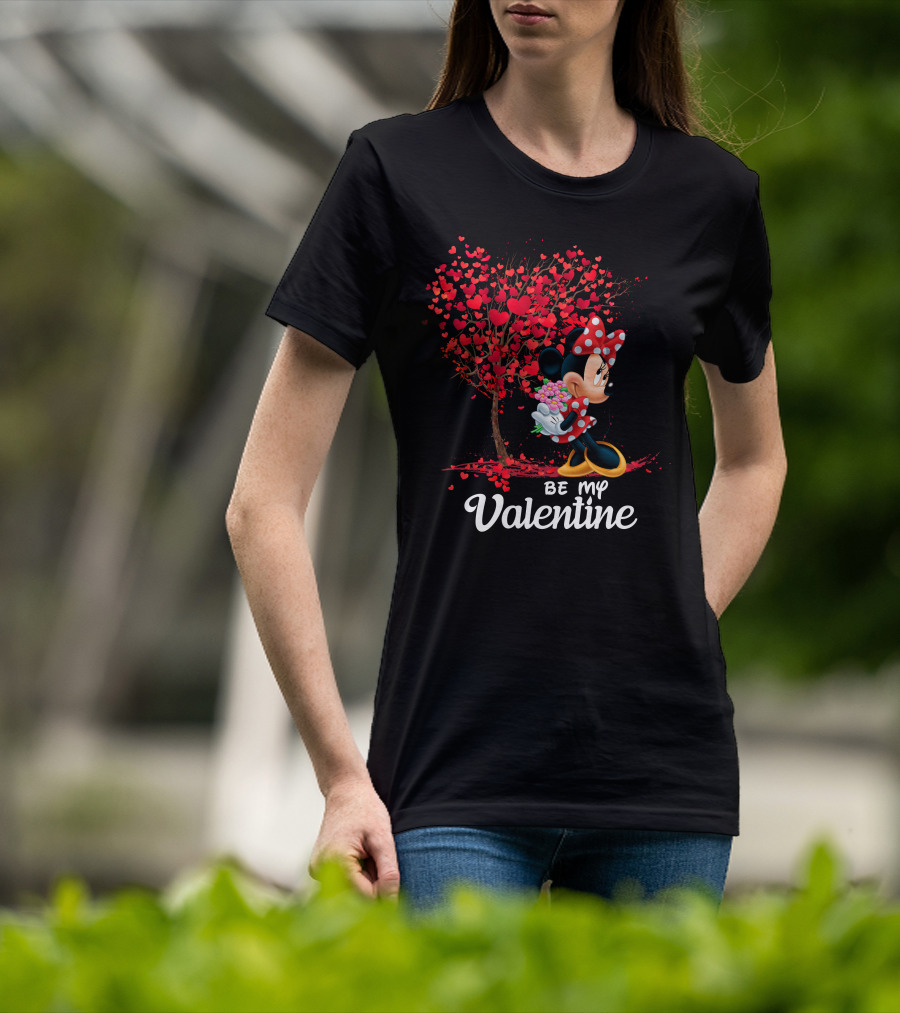 Minnie Be My Valentine Heart Tree With Flowers T-Shirt