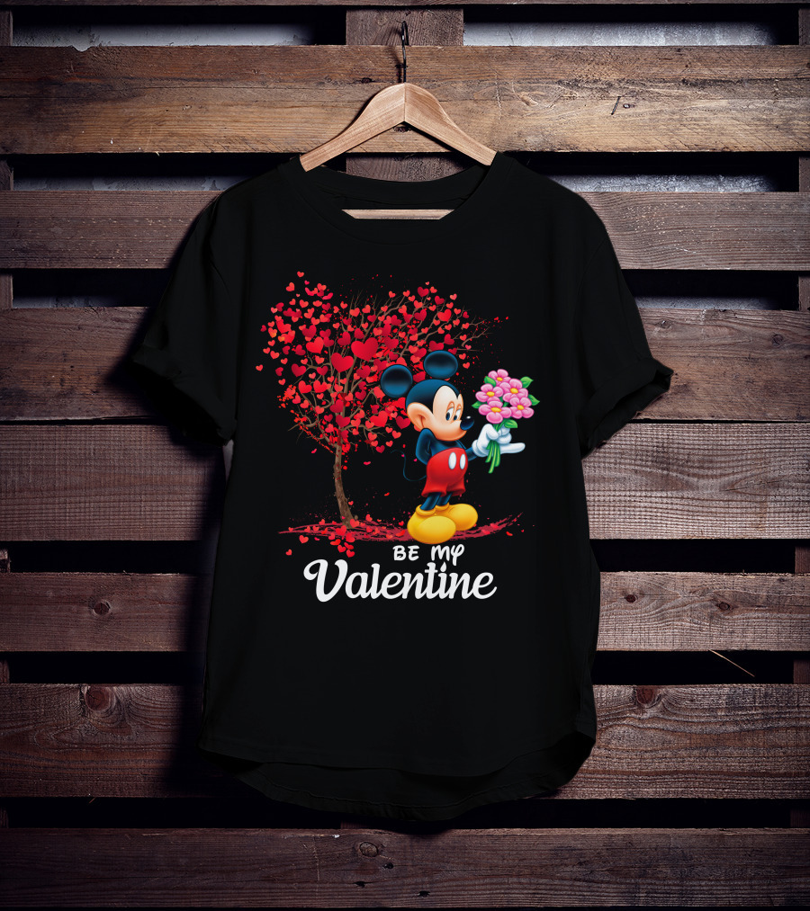 Be My Valentine Mickey Mouse Heart Tree Flowers T-Shirt