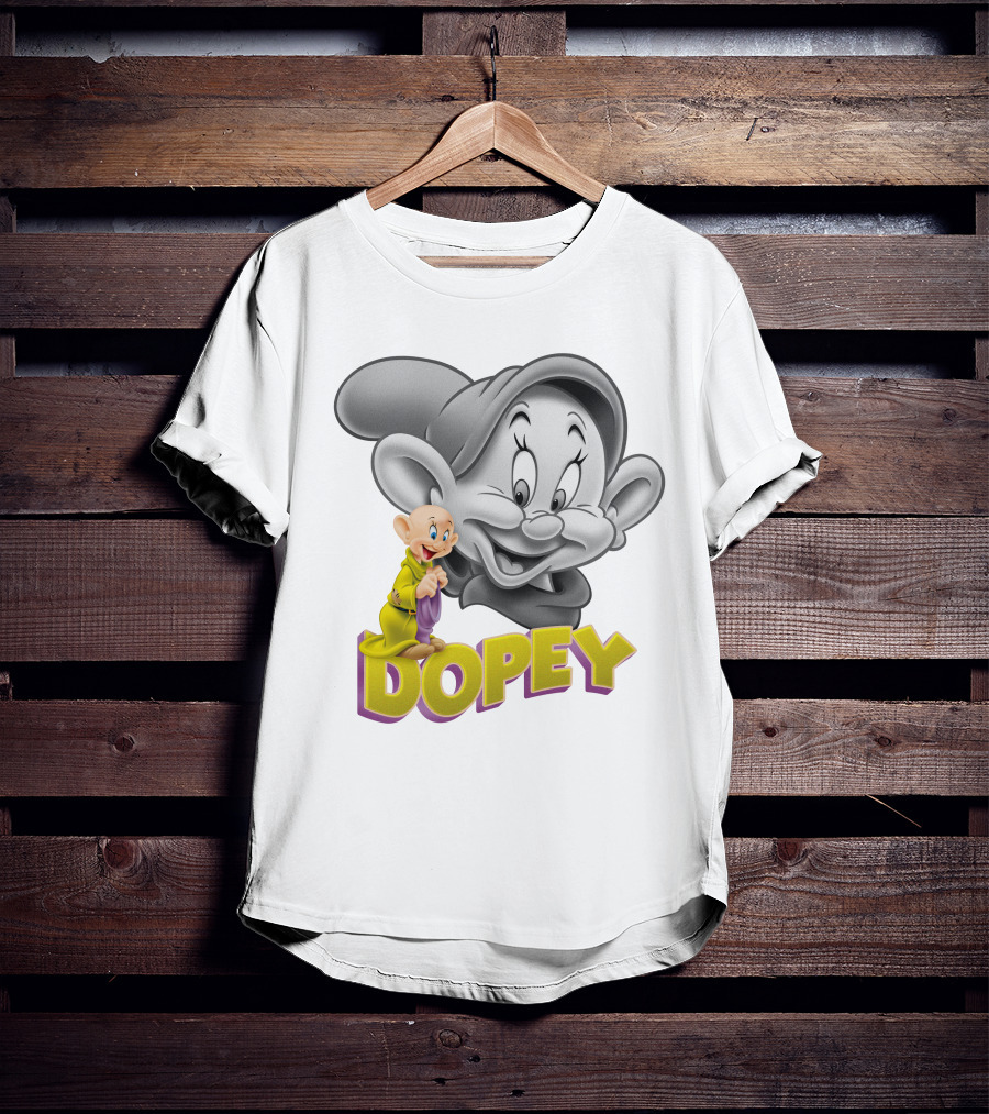Dopey Disney Character With Cartoon Classic Style T-Shirt