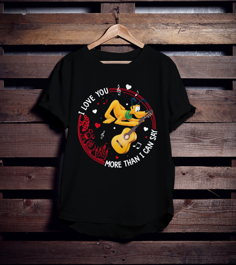 I Love You More Than I Can Say Pluto Guitar Music Hearts T-Shirt