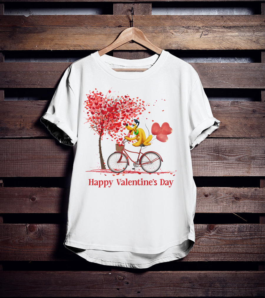 Happy Valentine's Day Bicycle With Hearts And Tree T-Shirt