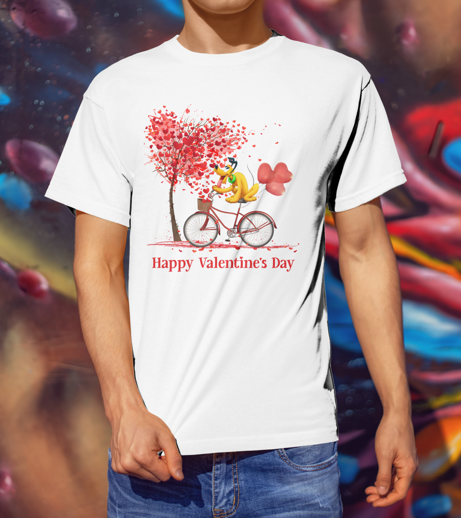 Happy Valentine's Day Bicycle With Hearts And Tree T-Shirt