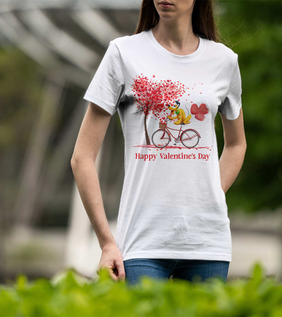 Happy Valentine's Day Bicycle With Hearts And Tree T-Shirt