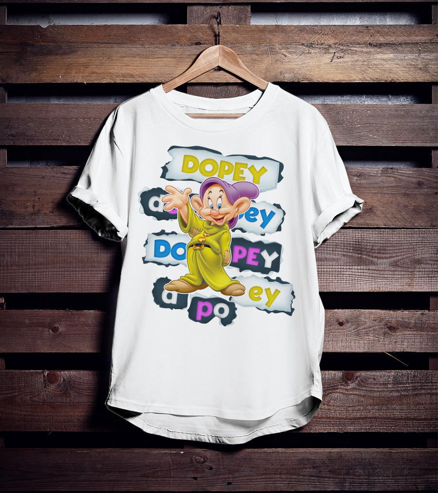 Dopey Iconic Character Playful Design With Text Variations And Classic Outfit T-Shirt