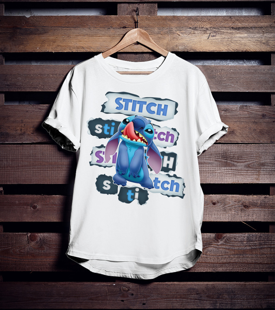 Stitch Blue Alien Character Multiple Text Styles T-Shirt