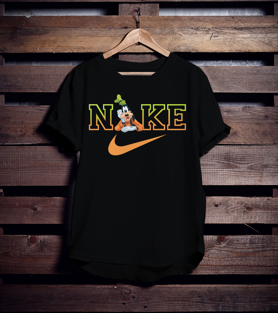 Goofy Nike With Orange Swoosh Logo And Green Hat T-Shirt