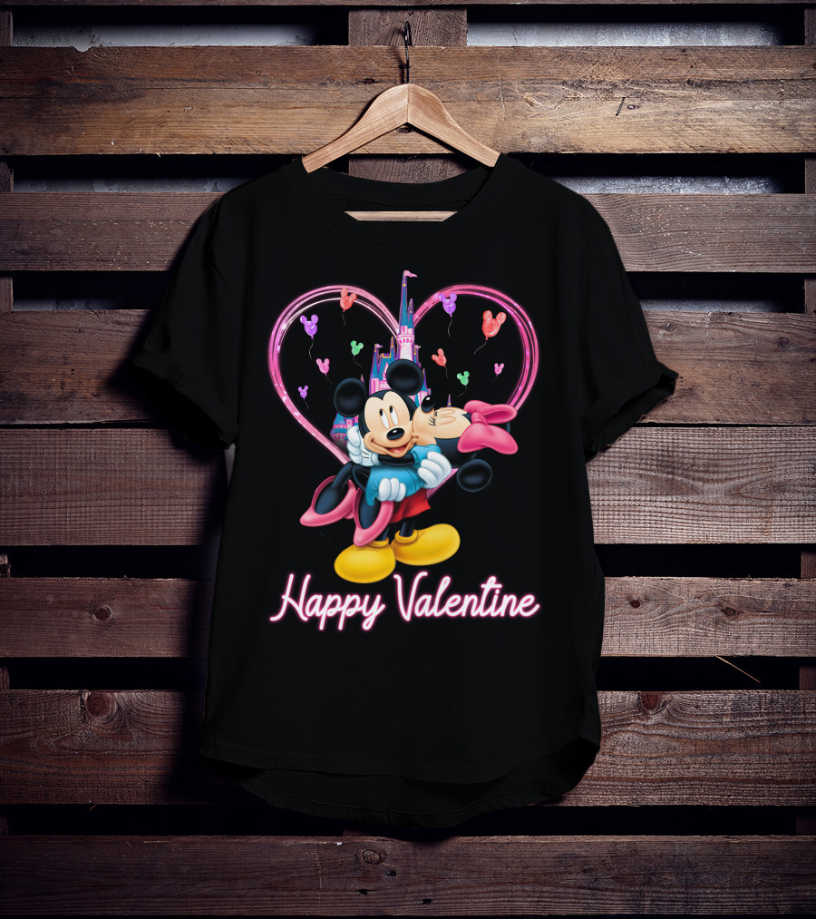 Mickey & Minnie Happy Valentine Heart And Castle Celebration T-Shirt