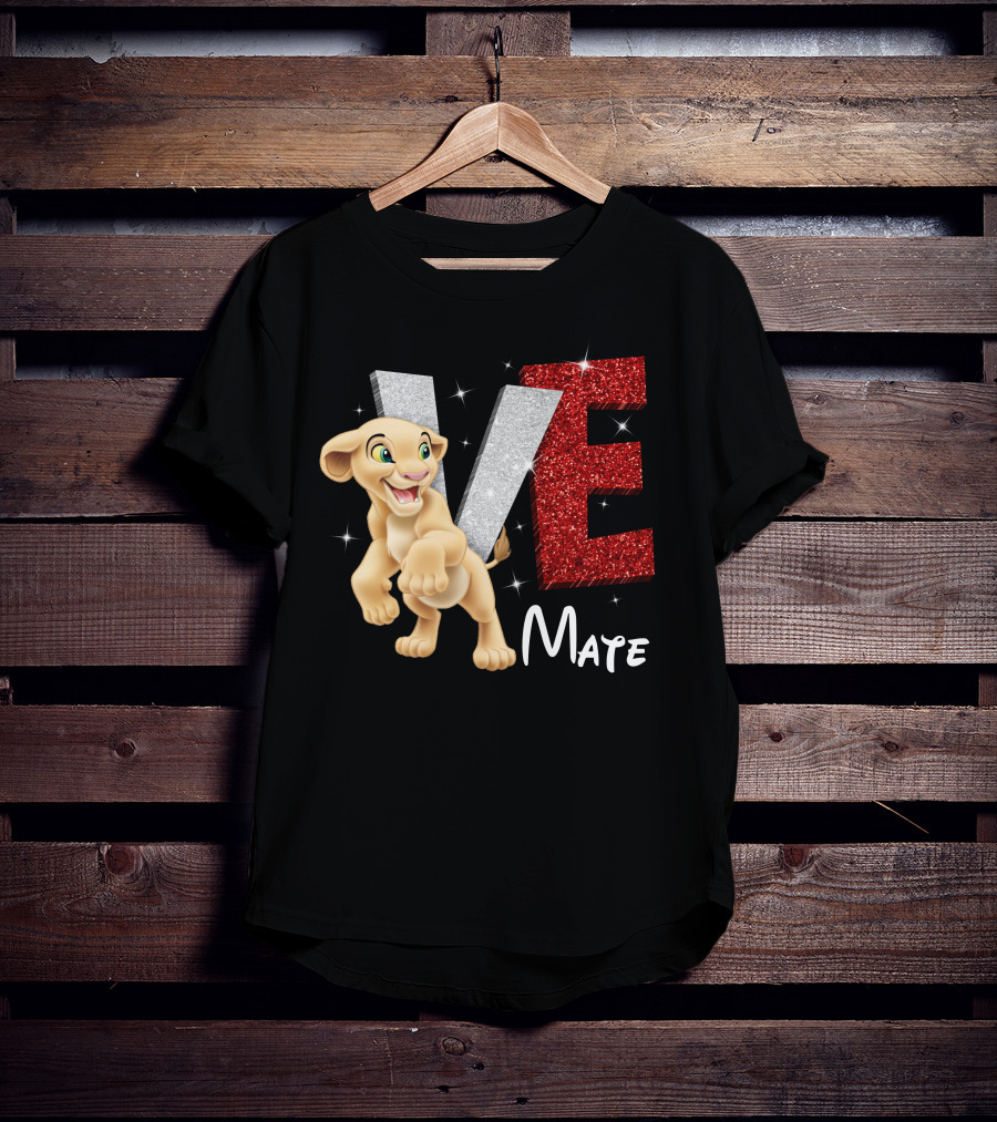 Love Mate Nala Sparkling Red And Silver Letters T-Shirt