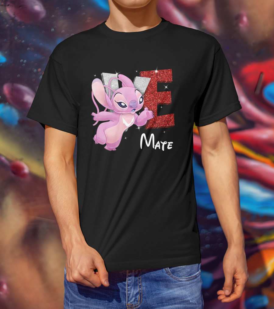 Angel And Stitch Inspired Mate Design With Glittery Love Elements T-Shirt