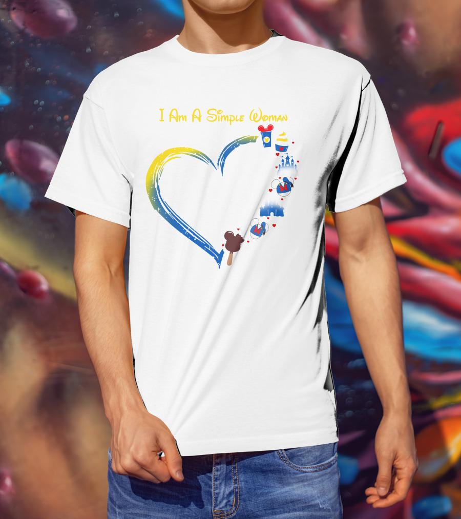 I Am A Simple Woman Disney Theme With Castle Mickey Mouse Ears Heart Highlight T-Shirt