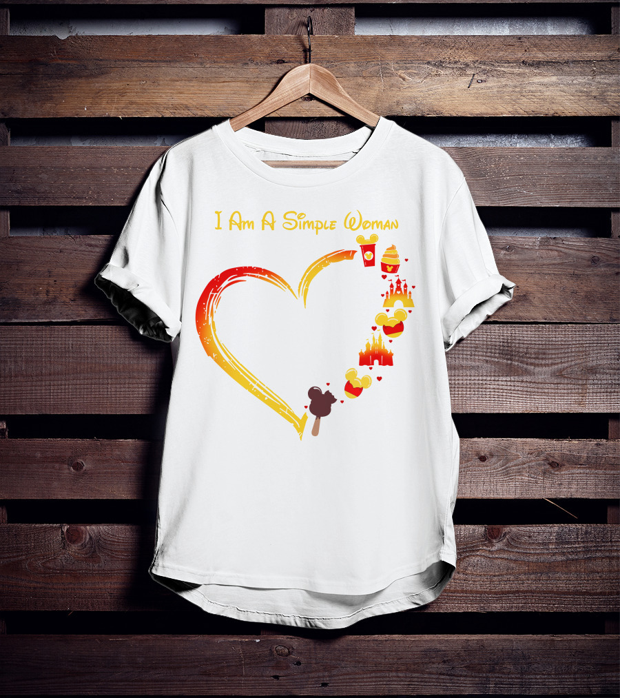I Am A Simple Woman Heart With Mickey Ears Ice Cream Popcorn Castle T-Shirt