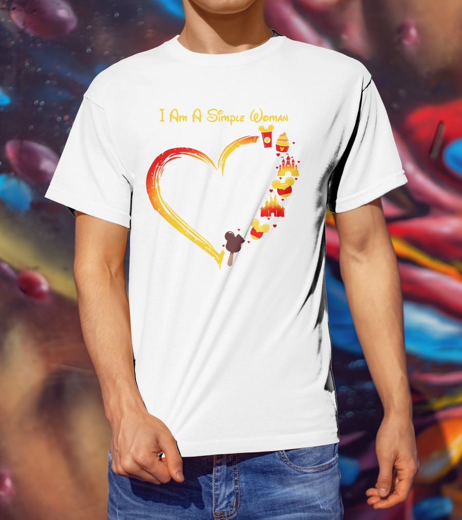 I Am A Simple Woman Heart With Mickey Ears Ice Cream Popcorn Castle T-Shirt