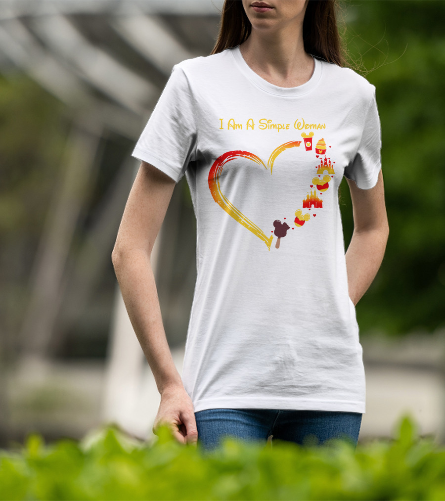 I Am A Simple Woman Heart With Mickey Ears Ice Cream Popcorn Castle T-Shirt