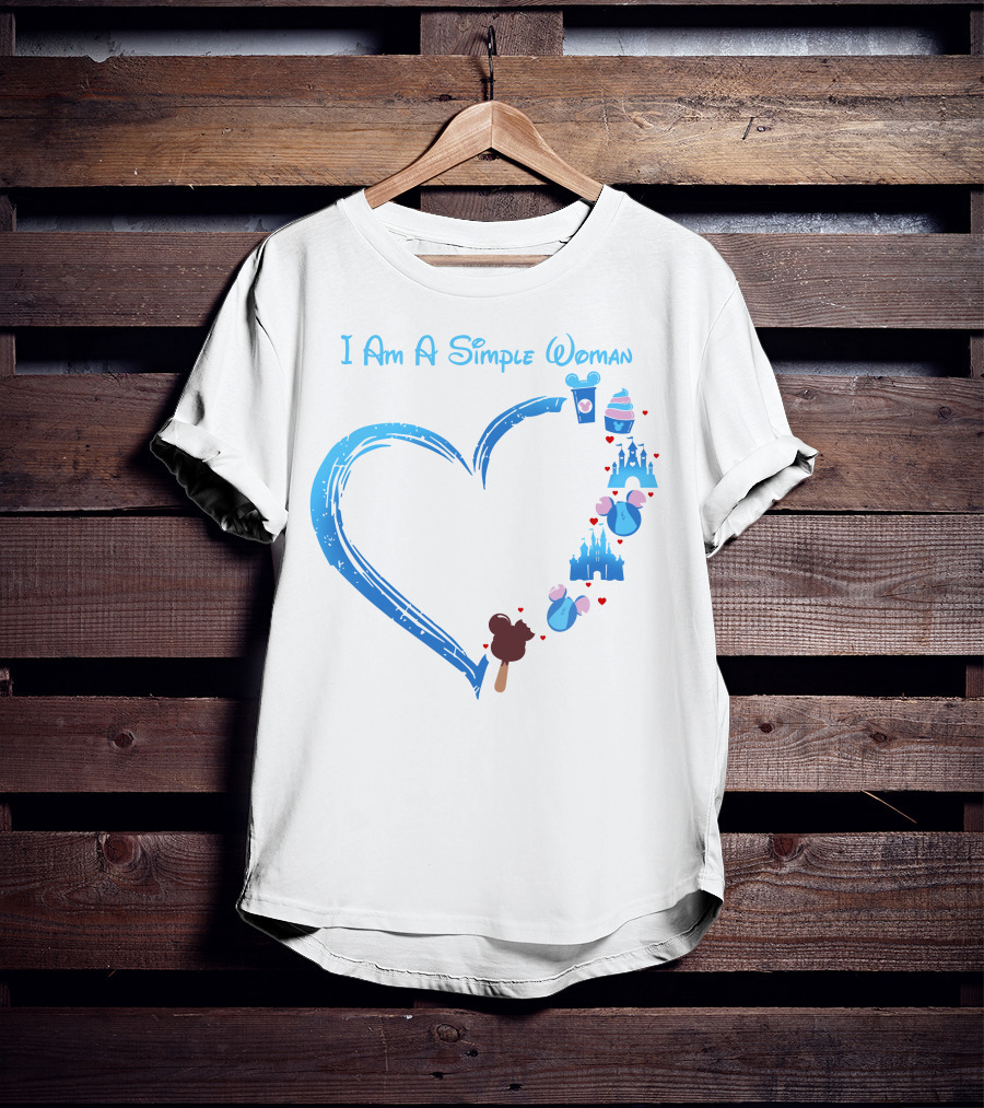 I Am A Simple Woman Heartbeat Mickey Ice Cream Castle Ears T-Shirt