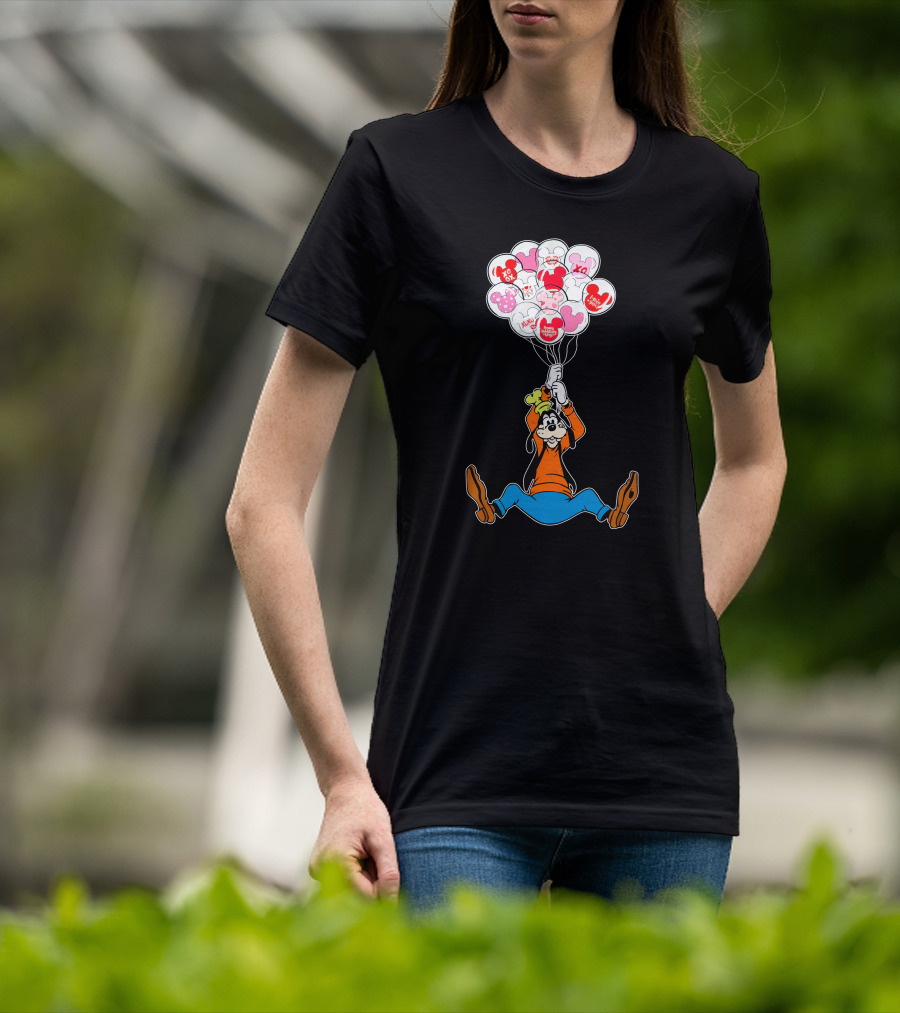 Goofy Balloons Mickey Love Valentine's Xo Hug Minnie Organic T-Shirt