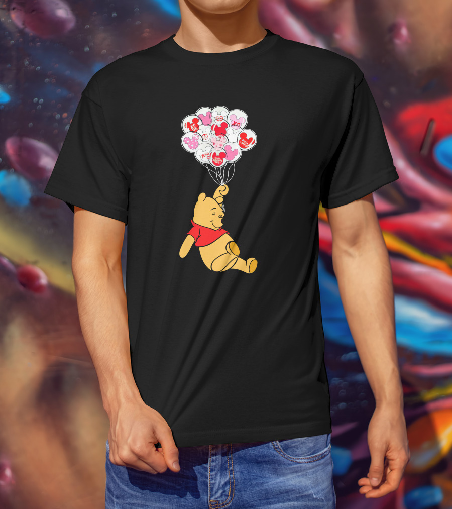 Winnie The Pooh Balloons With Mickey Ears And Sweet Messages T-Shirt