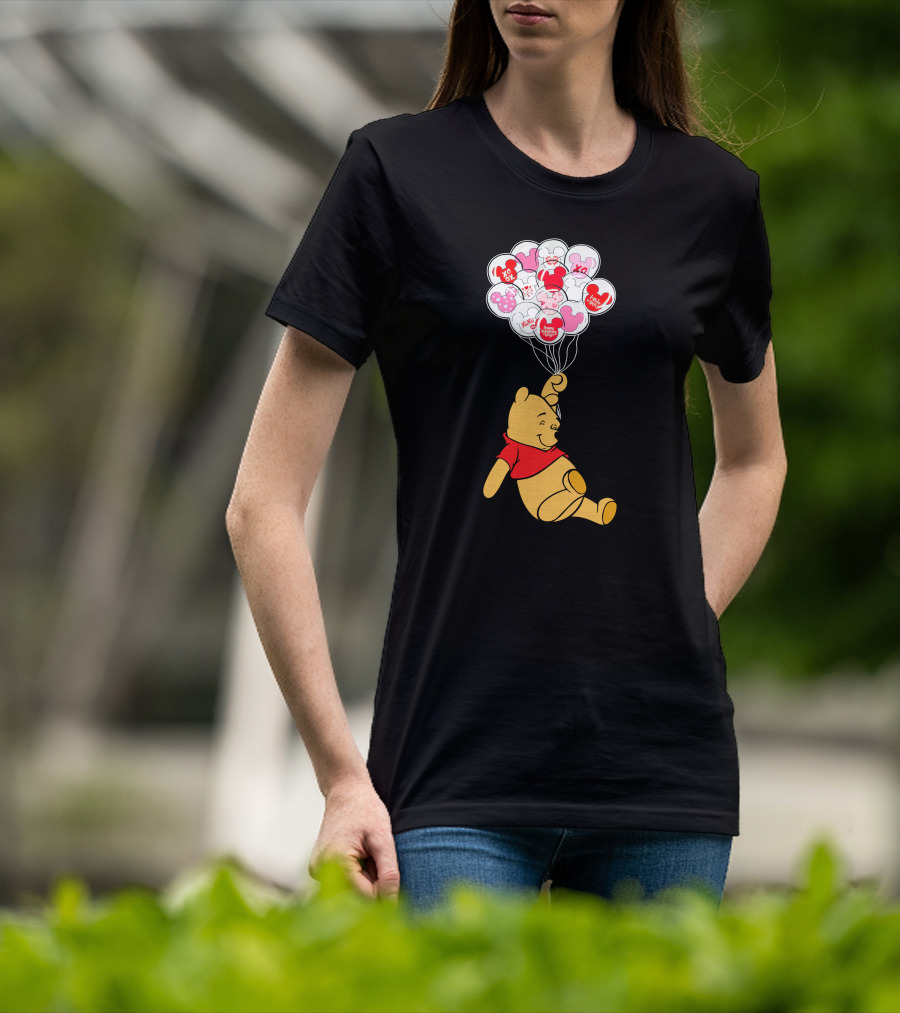 Winnie The Pooh Balloons With Mickey Ears And Sweet Messages T-Shirt