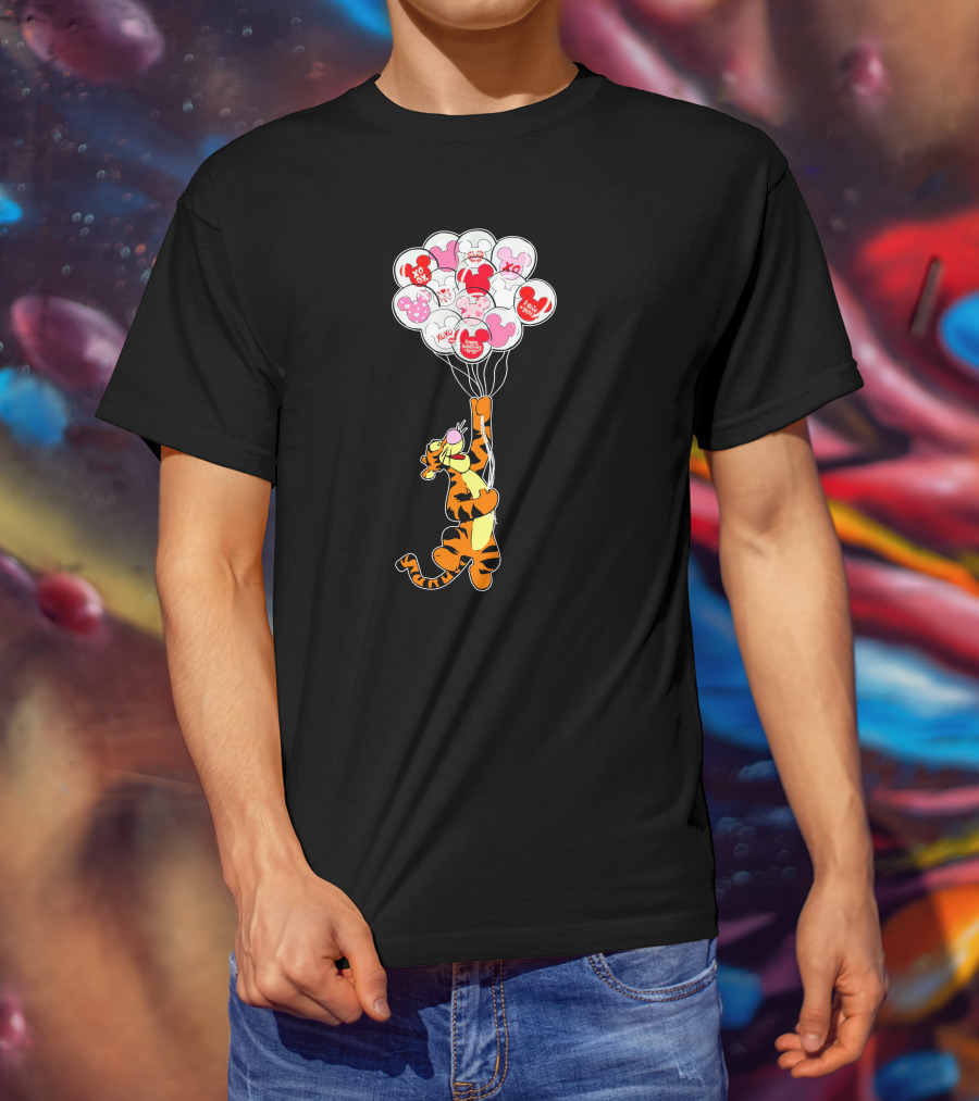 Tigger Flying With Mickey Balloons Valentine's Day Xo Hunny Disney T-Shirt