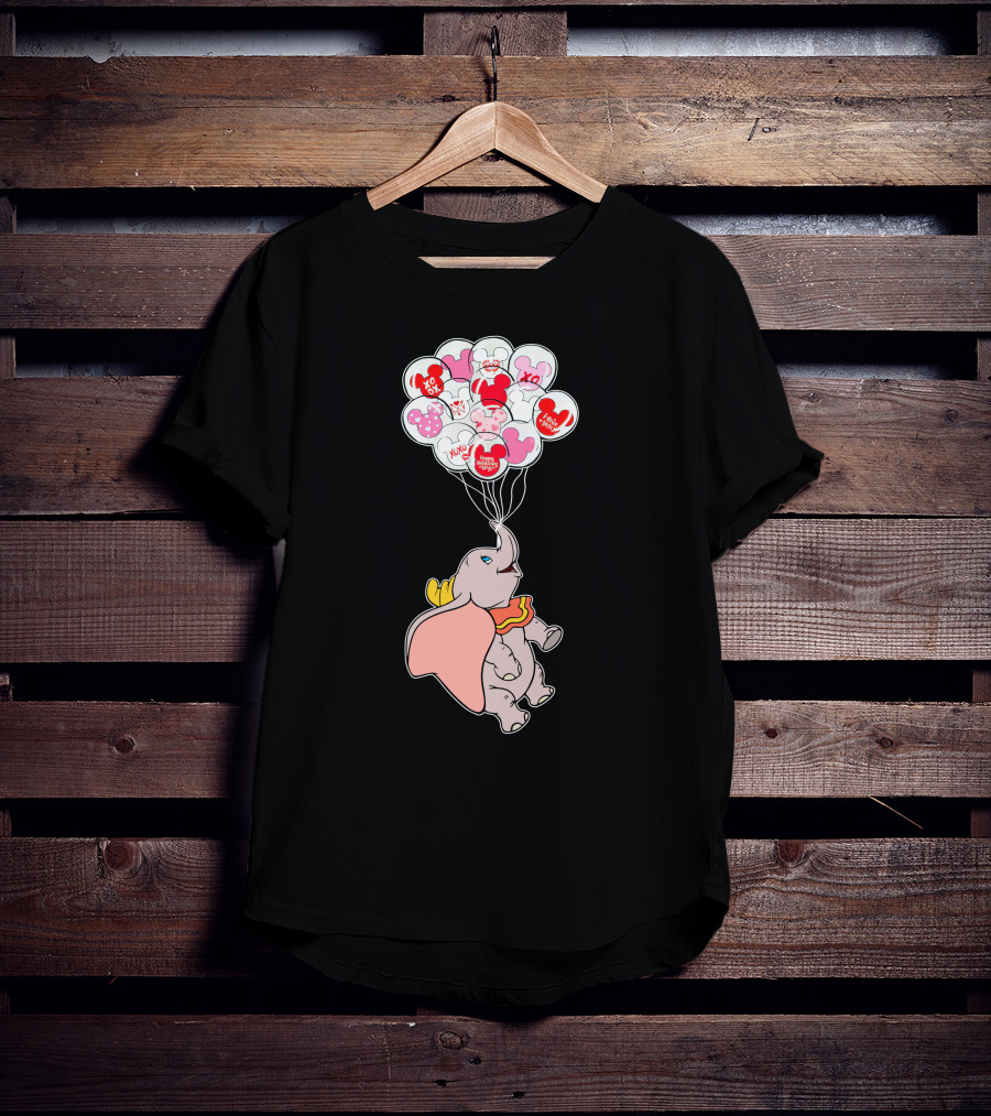 Dumbo Flying With Heart Balloons Featuring Valentine Xo And Mickey T-Shirt