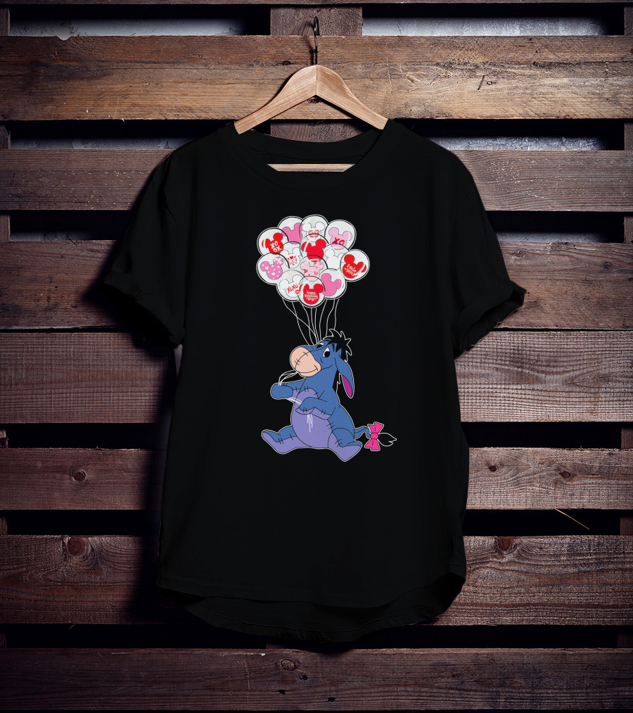 Eeyore Holding Valentine's Day Mickey Balloons T-Shirt