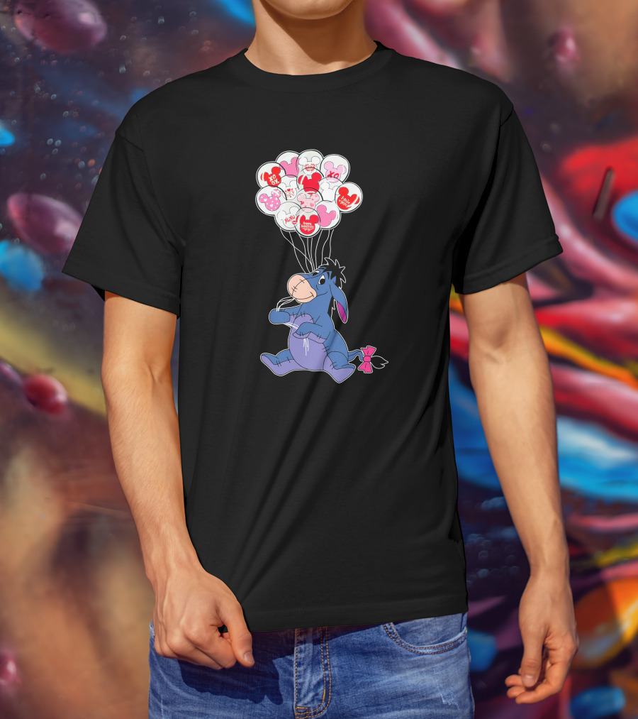 Eeyore Holding Valentine's Day Mickey Balloons T-Shirt