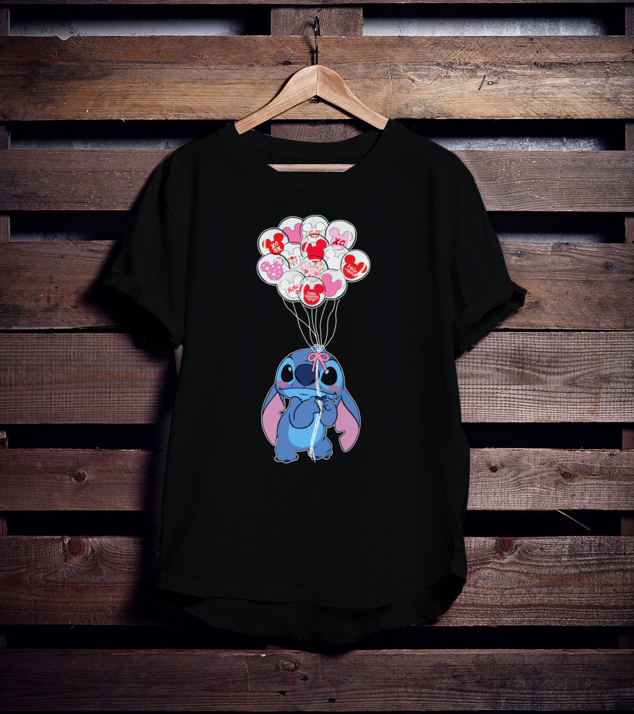 Stitch And Mickey Balloons Valentine's Xo Love T-Shirt