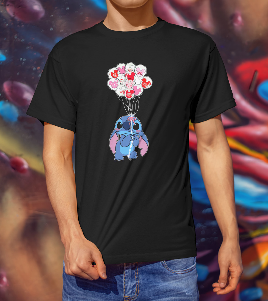 Stitch And Mickey Balloons Valentine's Xo Love T-Shirt