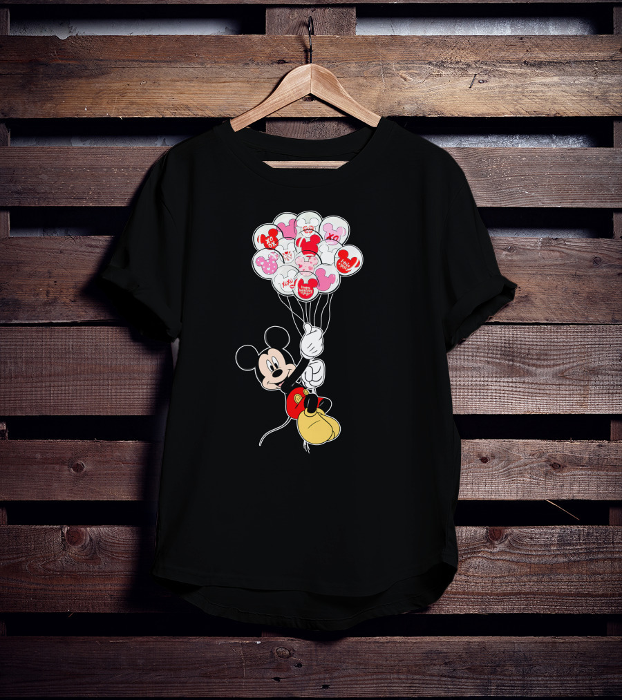 Mickey Mouse Holding Heart Balloons With Xo Love Messages T-Shirt