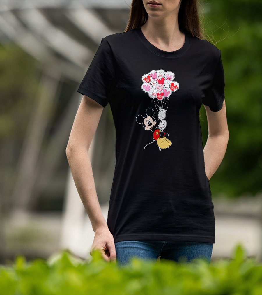 Mickey Mouse Holding Heart Balloons With Xo Love Messages T-Shirt