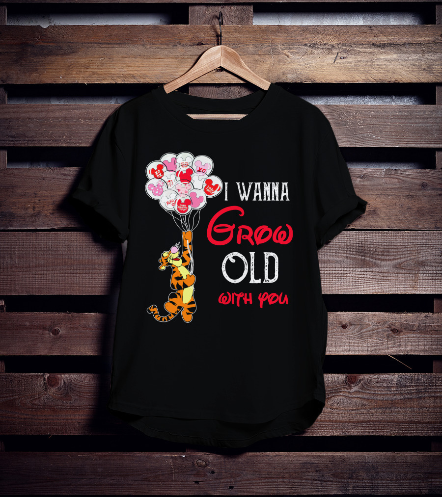 I Wanna Grow Old With You Tigger Balloons Hearts Xo T-Shirt