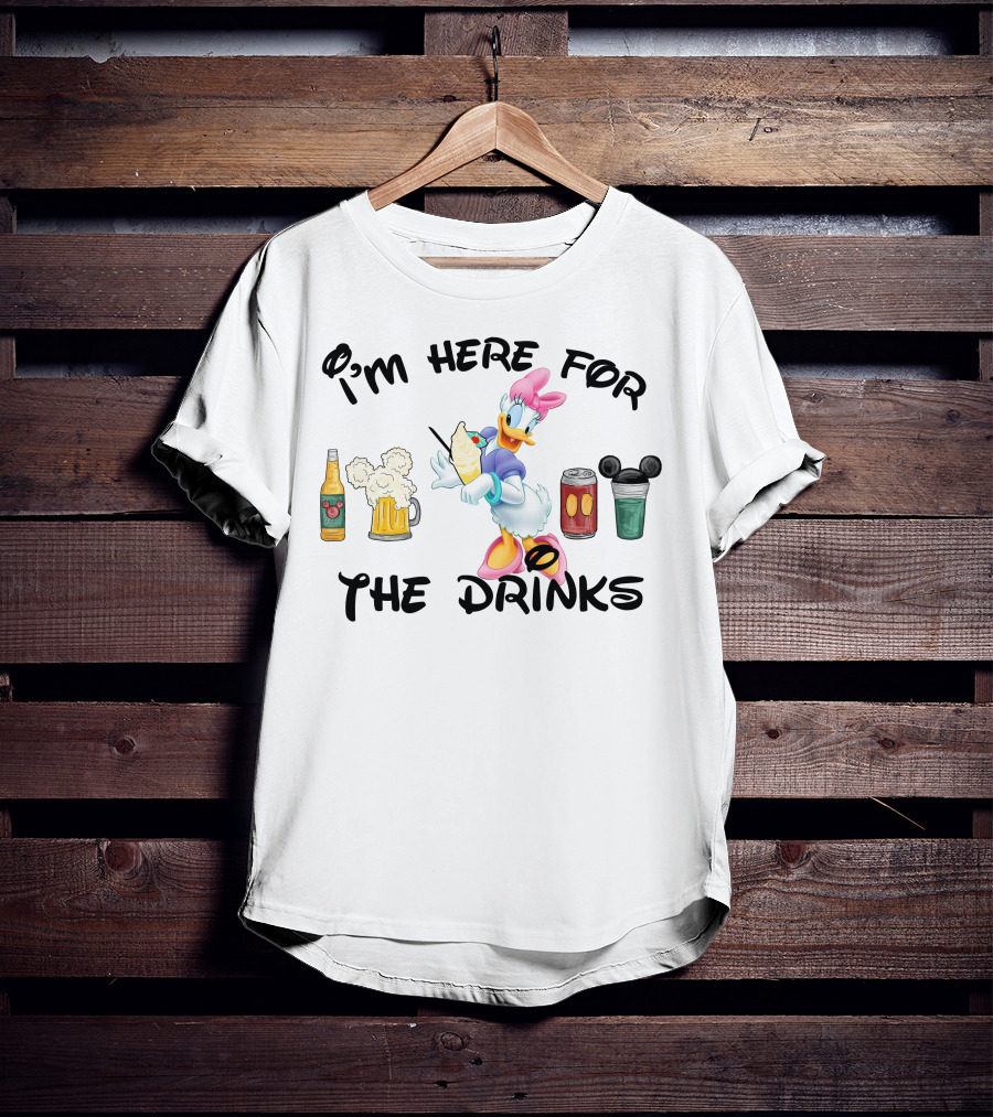 I'm Here For The Drinks Daisy Duck Beverages And Mickey Ears T-Shirt