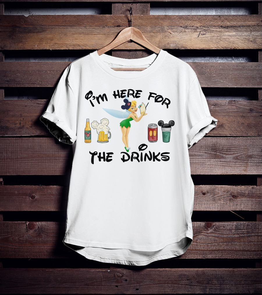 I'm Here For The Drinks Tinkerbell Beer Mouse Ears T-Shirt