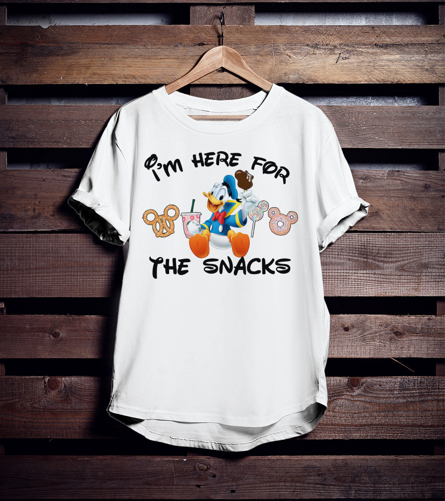 I'm Here For The Snacks Donald Duck Mickey Mouse Pretzel Lollipop Ice Cream Drink T-Shirt