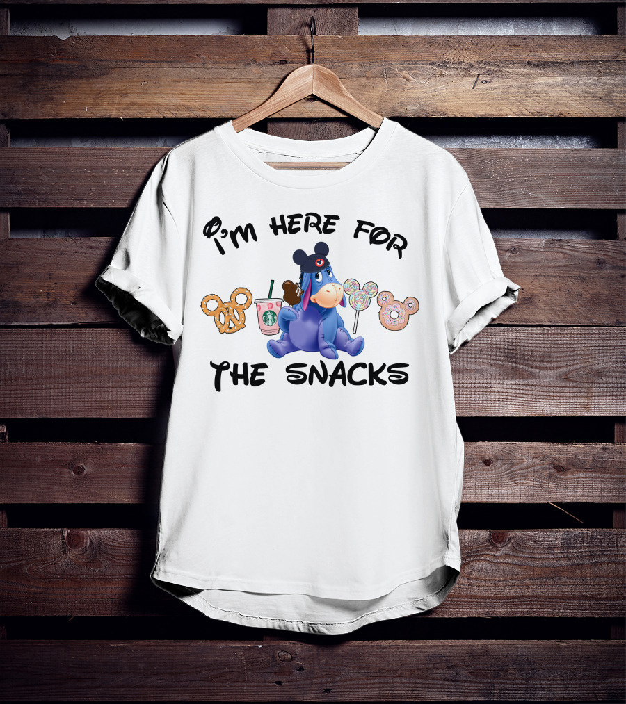 I'm Here For The Snacks Eeyore Pretzel Starbucks Mickey Lollipop Donut T-Shirt