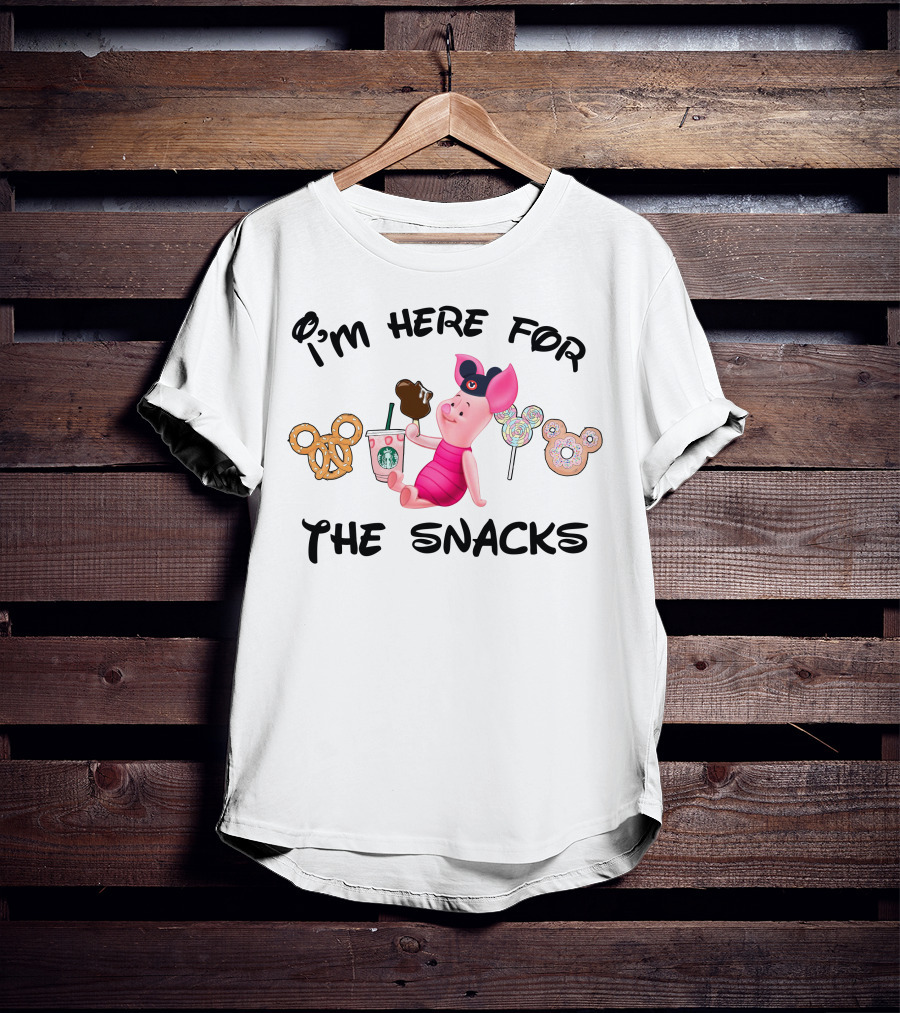 I'm Here For The Snacks Piglet Pretzel Chocolate Mickey Ears T-Shirt
