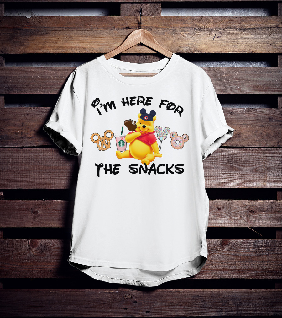I'm Here For The Snacks Pooh Pretzel Mickey Mouse Ice Cream Donut Lollipops Starbucks Coffee T-Shirt
