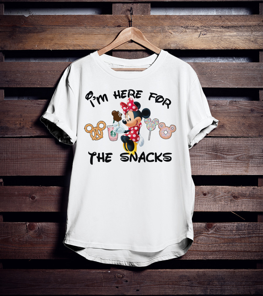 I'm Here For The Snacks Minnie Mouse Pretzel Donut Lollipop Starbucks T-Shirt