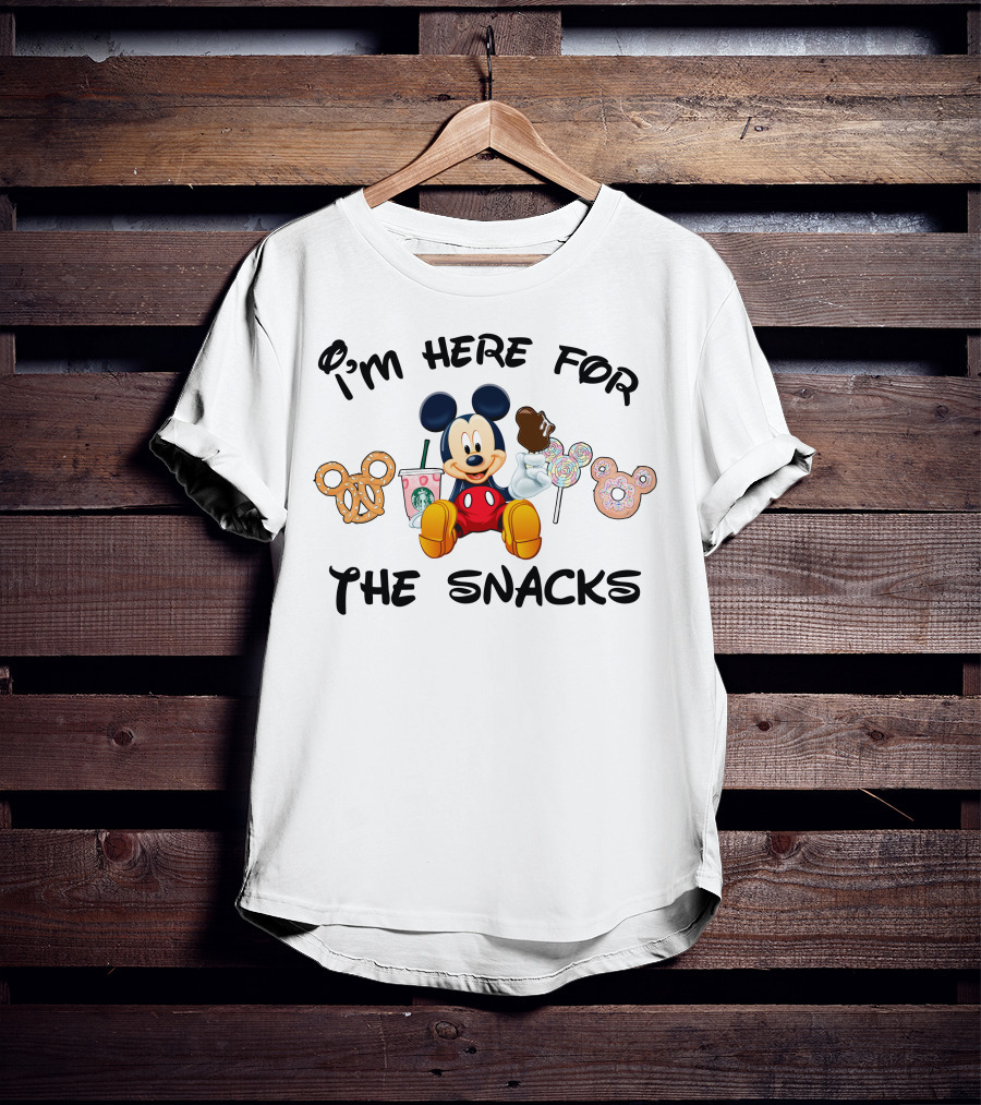 I'm Here For The Snacks Mickey Mouse Pretzel Donut Candy Starbucks T-Shirt