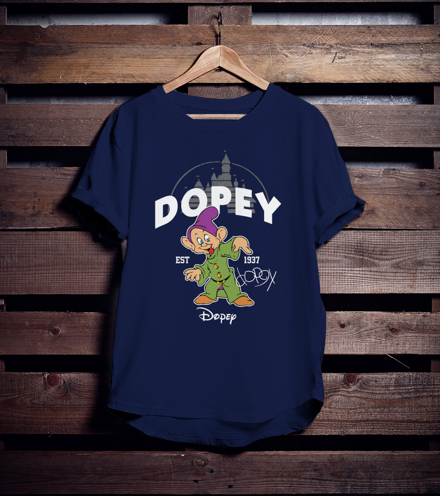 Dopey Est 1937 Castle Background Disney Character T-Shirt