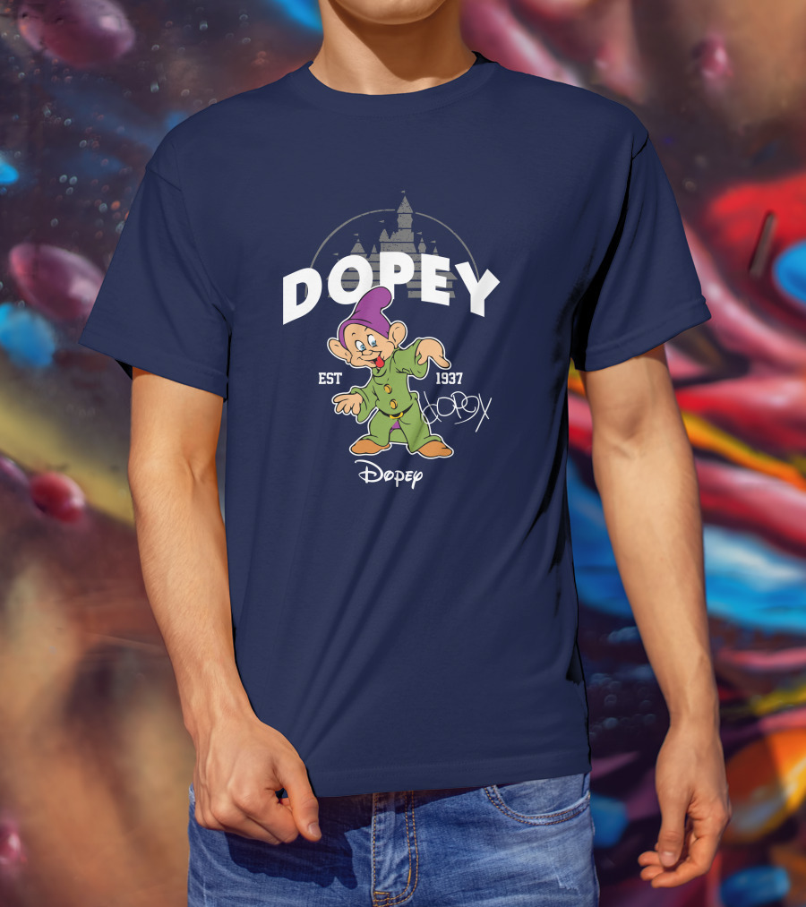 Dopey Est 1937 Castle Background Disney Character T-Shirt