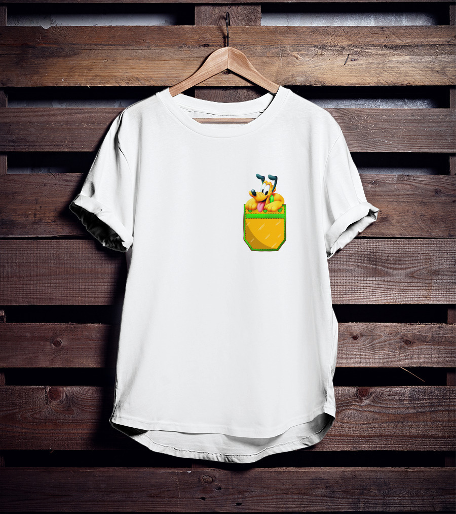 Pluto Disney Yellow Dog In Pocket T-Shirt