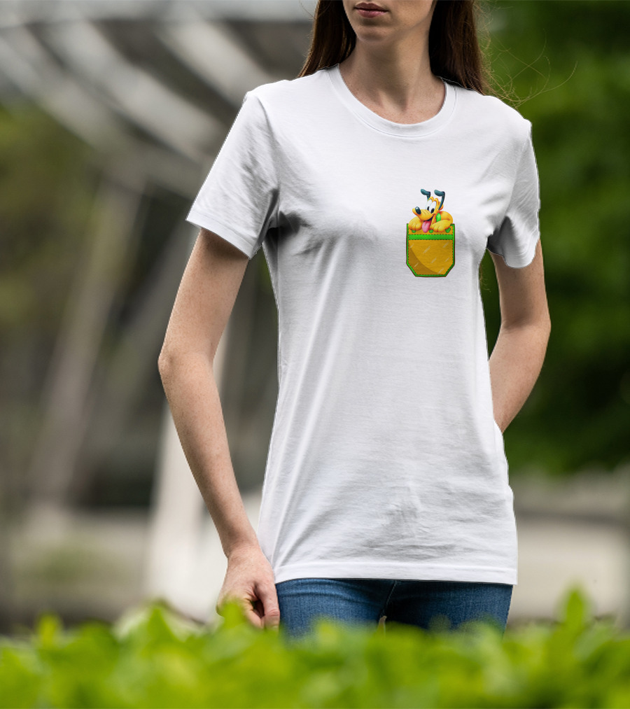 Pluto Disney Yellow Dog In Pocket T-Shirt