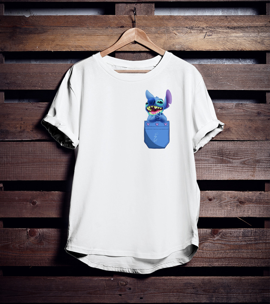 Stitch Pocket Smiling Face With Purple Ears T-Shirt