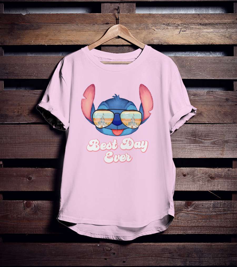 Best Day Ever Stitch Wearing Sunglasses With Castle Reflection T-Shirt