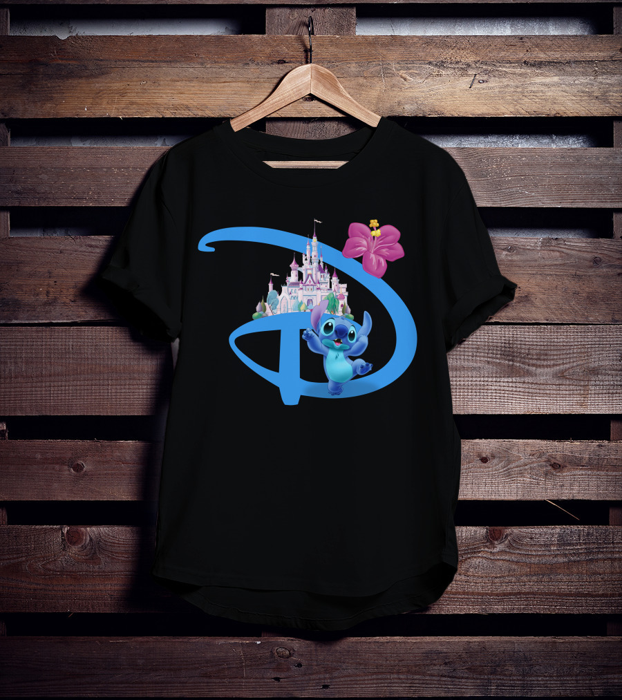 Stitch Disney Castle Hibiscus Flower T-Shirt