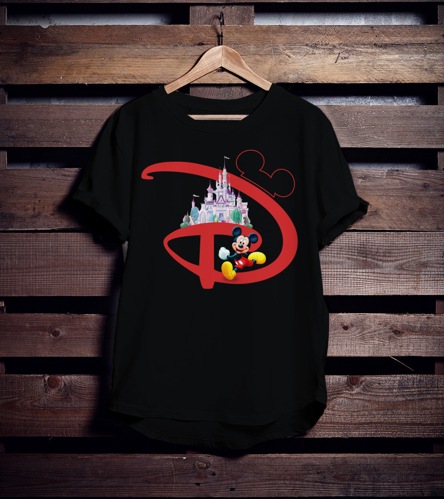 Mickey Mouse Disney Castle Icon With Red Disney Initials T-Shirt