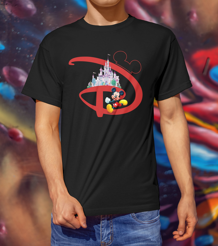 Mickey Mouse Disney Castle Icon With Red Disney Initials T-Shirt