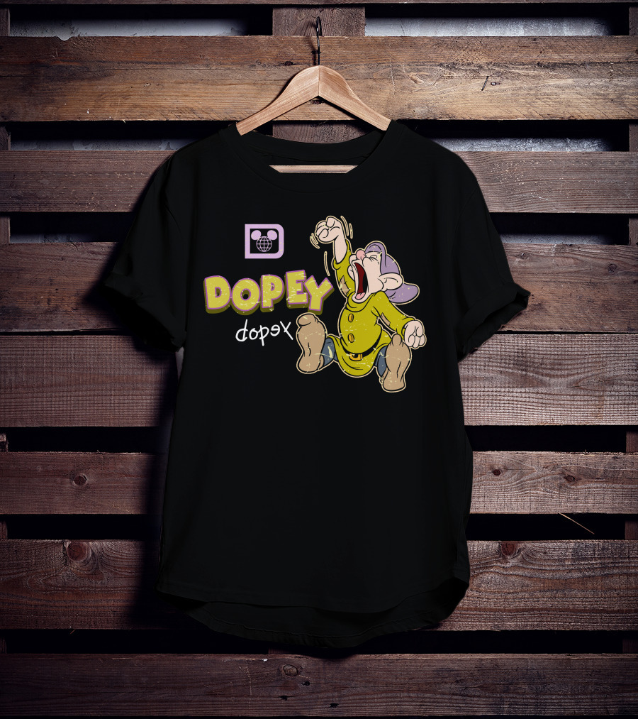 Dopey Yawning Character Illustration With Double Text And Ear T-Shirt